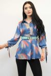 Moda Çizgi Belted Shirt Tunic Indigo