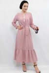 Moda Çizgi Patch Dress Dusty Rose