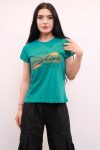 Moda Çizgi Shine Printed Tshirt Green
