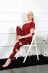 Moda Çizgi Women's Burgundy Short Sleeve Pajama Set 20388