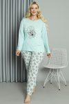 Moda Çizgi Women's Plus Size Combed Cotton Long Sleeve Pajama Set 202211