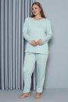 Moda Çizgi Women's Plus Size Combed Cotton Long Sleeve Pajama Set 202212