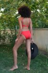 Moda Çizgi Women's Padded Bow Bottom Top Red Bikini Set 35008