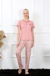 Moda Çizgi Women's Dusty Rose Short Sleeve Pajama Set 20388
