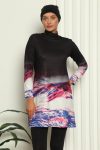 Moda Çizgi Full Hijab Digital Patterned Swimsuit 31042