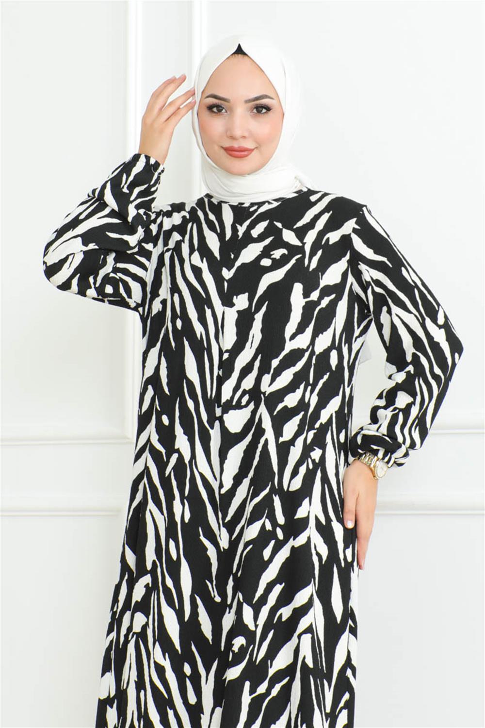 zebra-desen-tesettur-elbise-siyah-389609-78-B blank