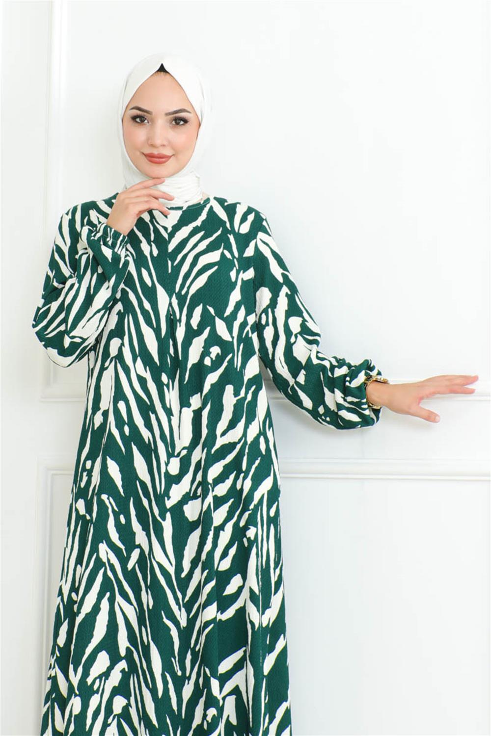zebra-desen-tesettur-elbise-yesil-389614-78-B blank