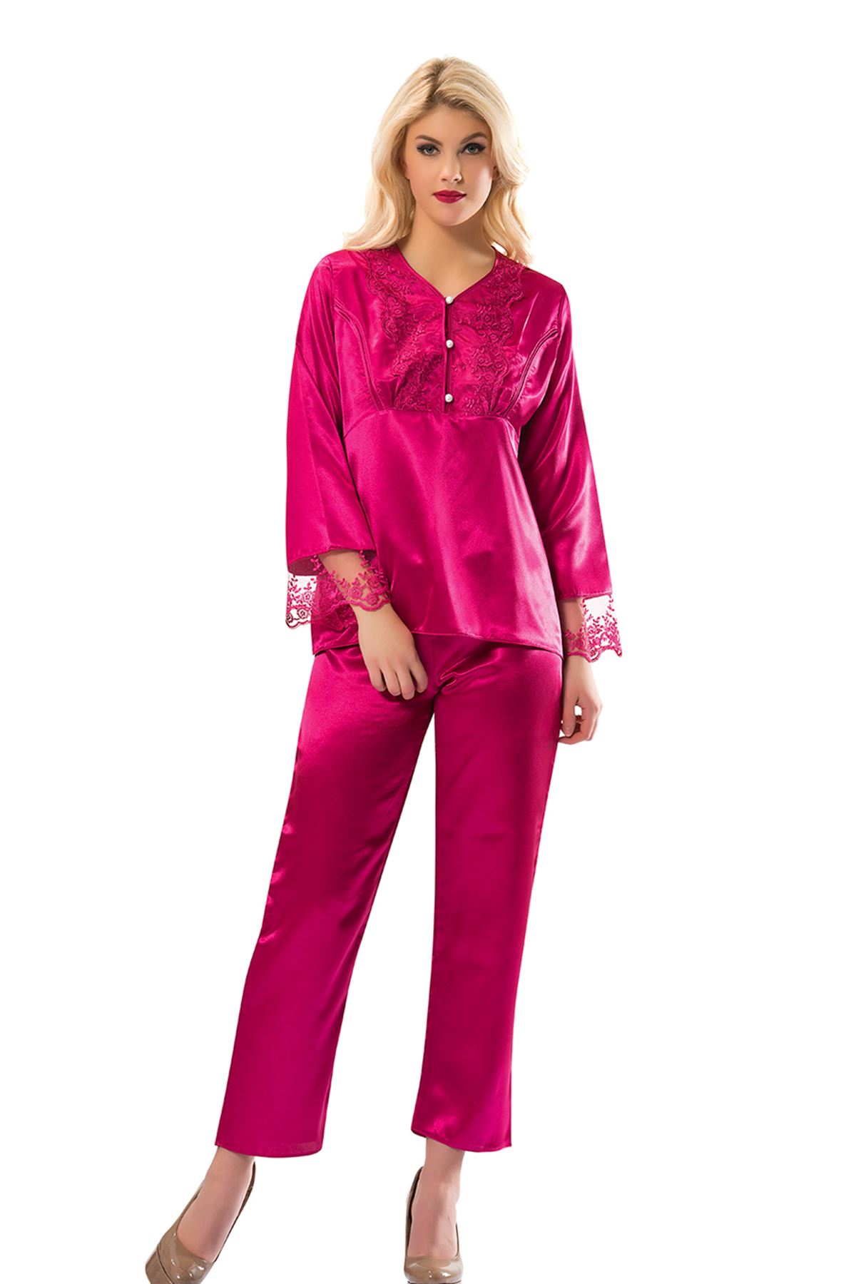 Fuşya Saten Pijama Takımı – 1595