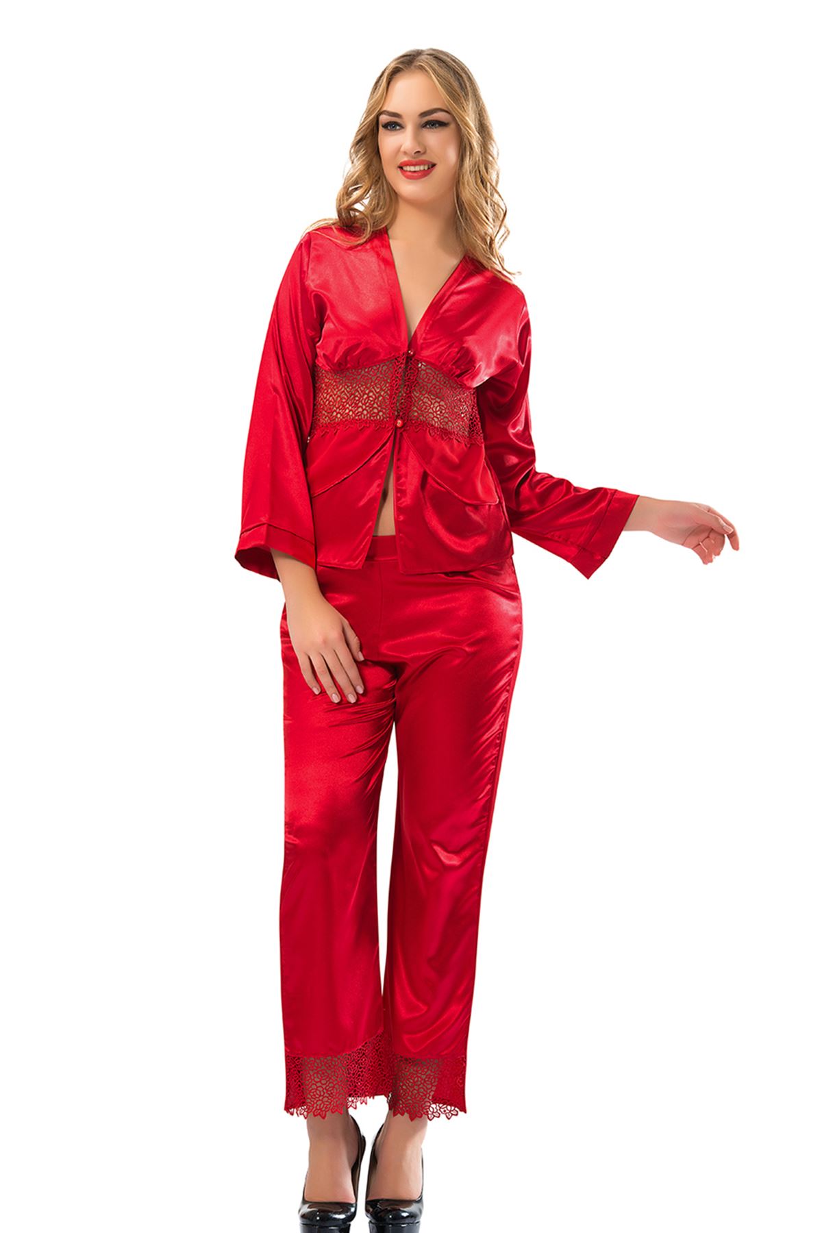 Kırmızı Saten Pijama Takımı – 1601