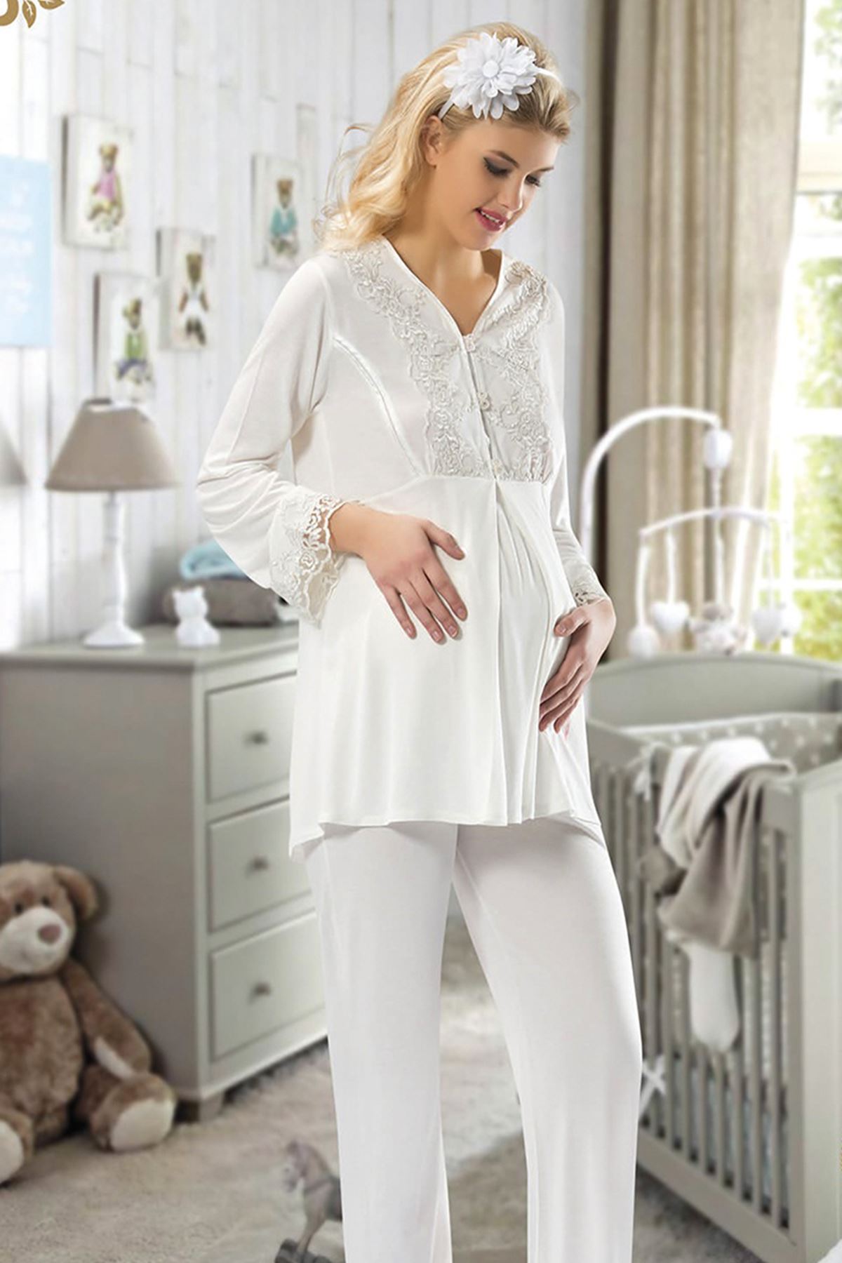 Ekru Hamile ( Lohusa ) Pijama Takımı – 1604