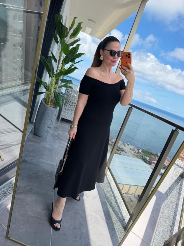 Kadın Madonna Yaka Midi Boy Modal Elbise - Görsel 5