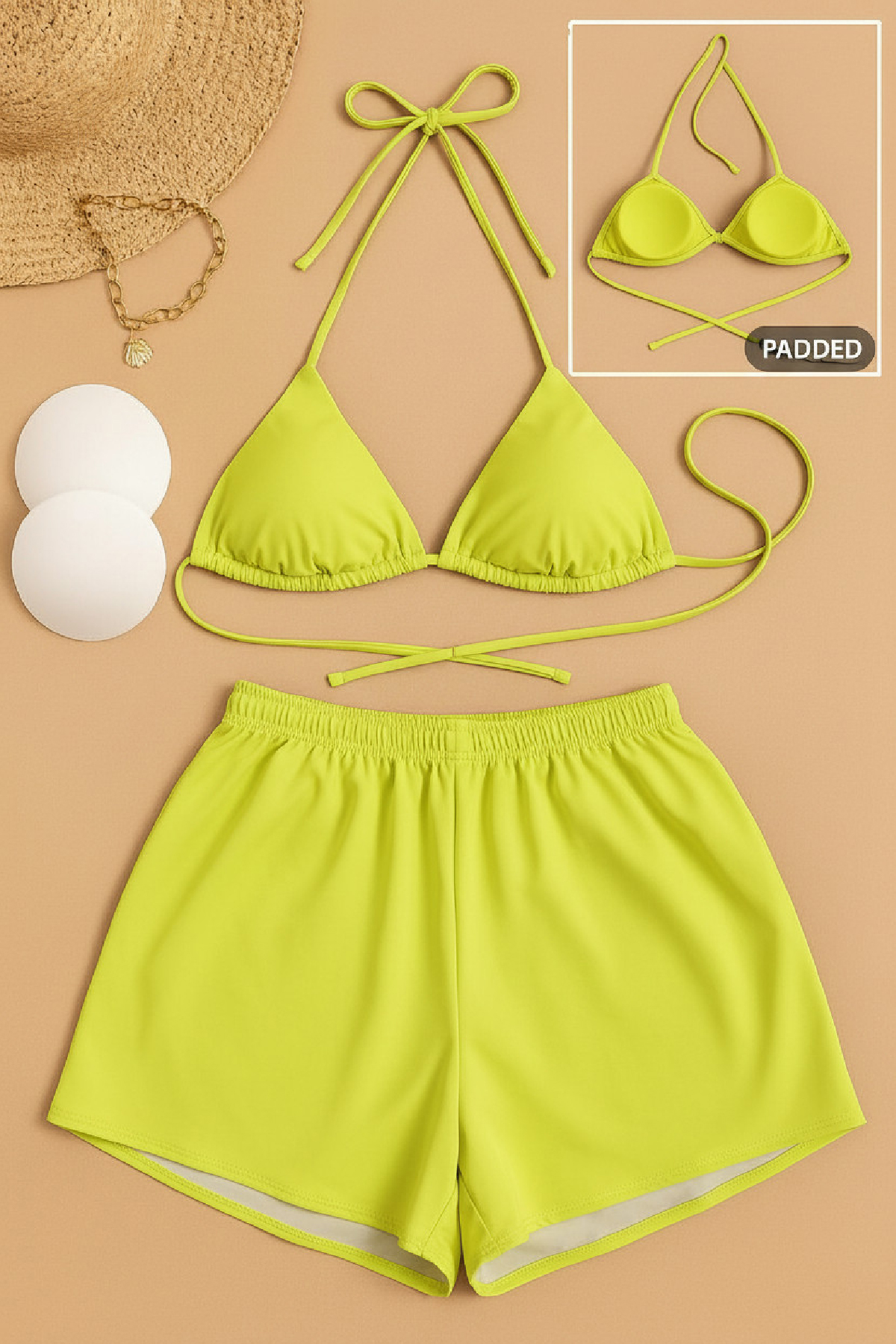 Kadın 3'lü Set Leopar Desenli Şortlu ve Yandan Bağlamalı Bikini Mayo Takımı