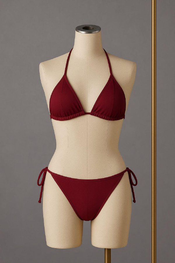 Kadın Bordo Yandan ve Boyundan Bağlamalı Bikini Mayo Takımı