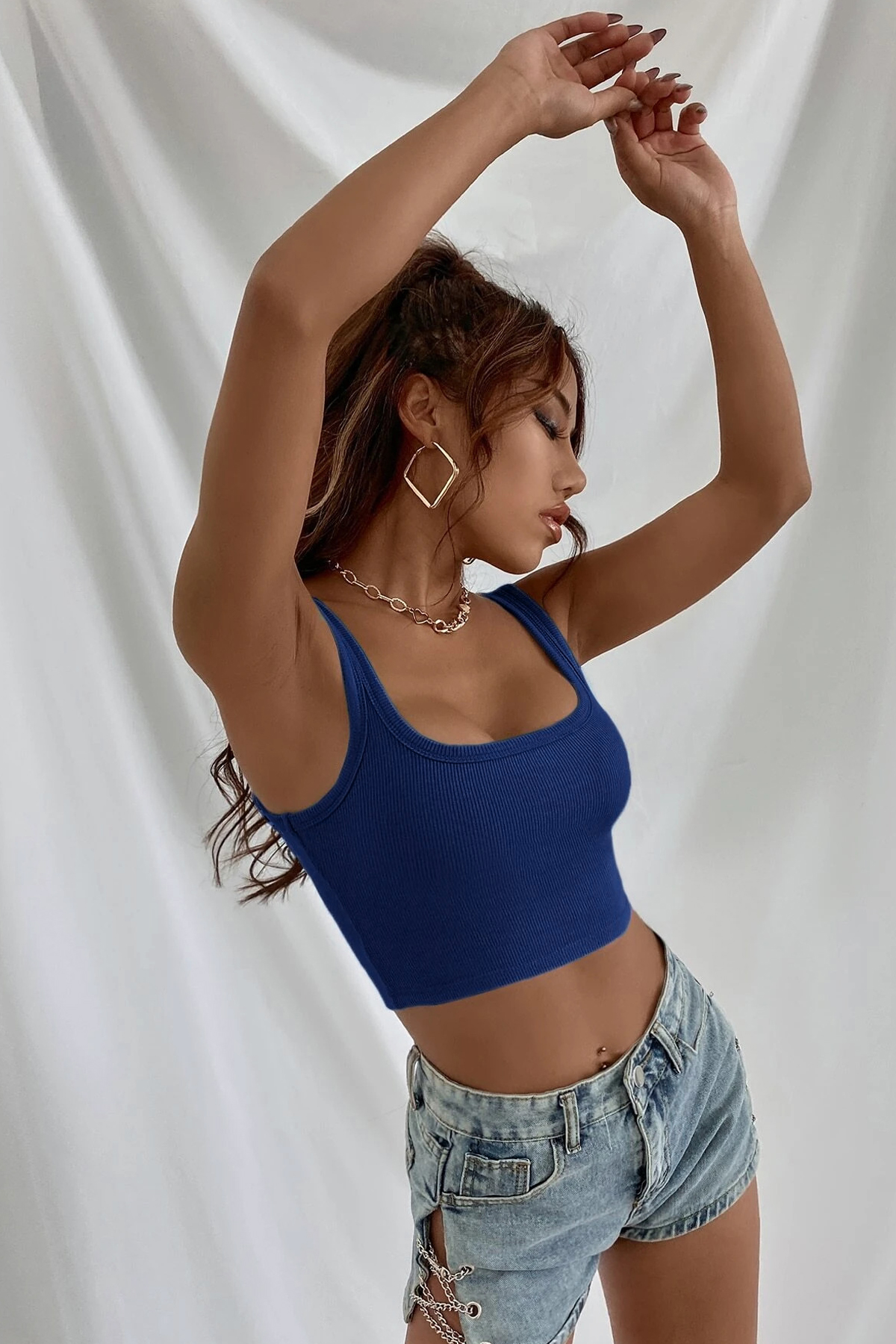 Kadın Lacivert Kalın Askılı Crop Top Büstiyer - Görsel 3