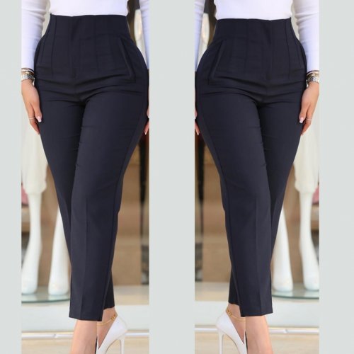 Kadın üste Oturan Paçası Bilek üzerinde Biten Krep Kumaş Kumaş Pantolon 36 (S) - 50 (5XL) - Görsel 3
