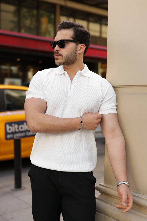 Erkek Fermuarlı Yakalı Kısa Kollu Tshirt - Görsel 3