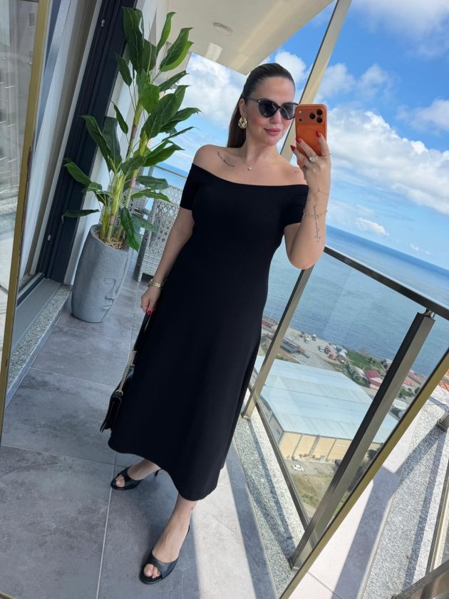 Kadın Madonna Yaka Midi Boy Modal Elbise - Görsel 3