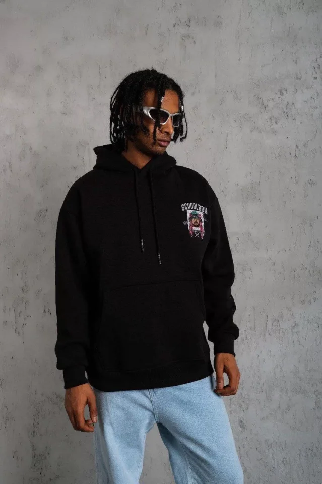 Erkek SCHOOL BOY Baskılı Kapüşonlu Sweat – Siyah