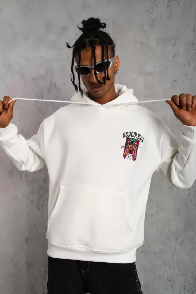 Erkek SCHOOL BOY Baskılı Kapüşonlu Sweat – Beyaz