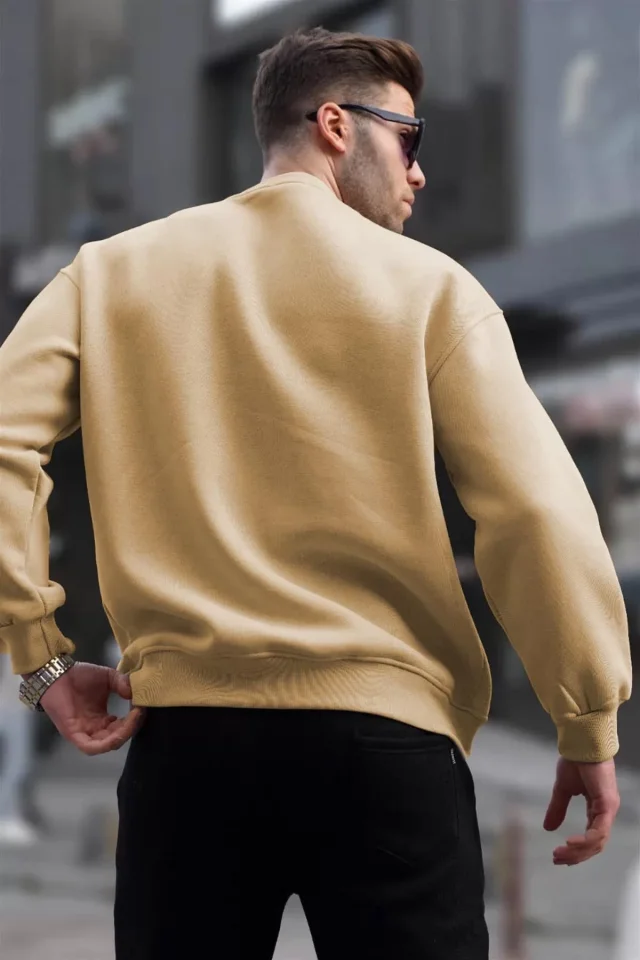 Erkek Düz Bisiklet Yaka Sweat – Bej