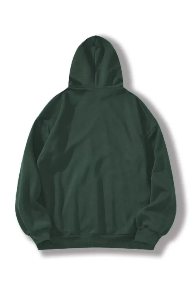 Erkek Düz Kapüşonlu Sweat – Koyu Yeşil