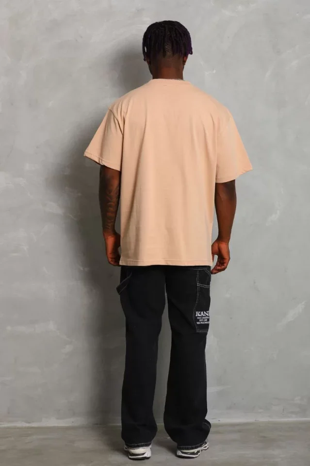 Unisex Oversize Düz Bisiklet Yaka T-Shirt – Bej