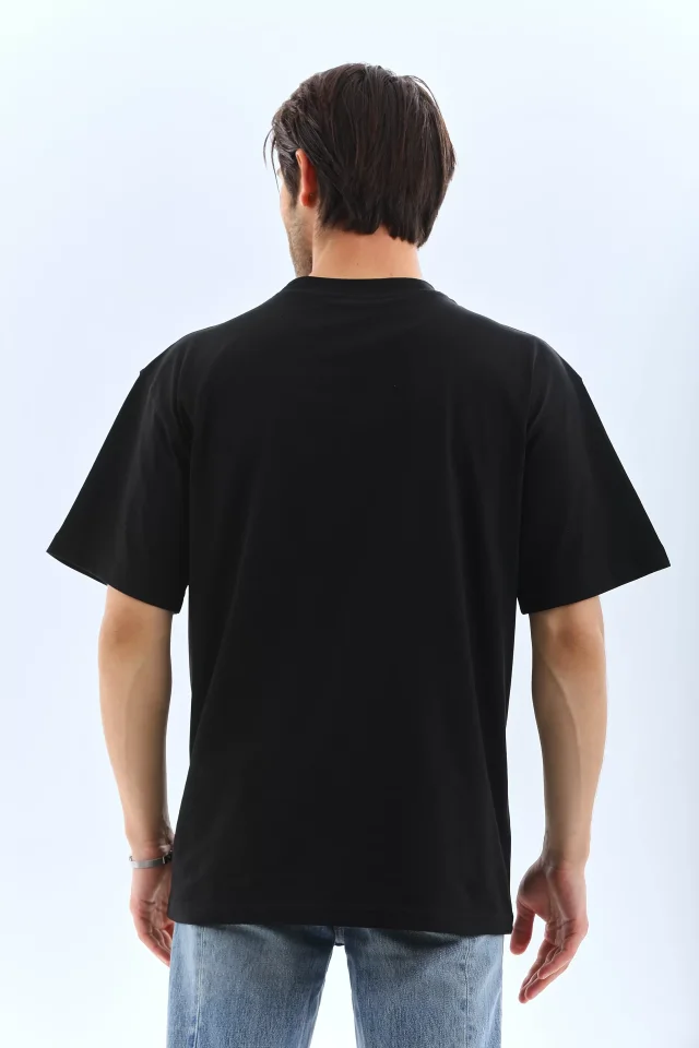 Unisex Oversize Düz Bisiklet Yaka T-Shirt – Siyah