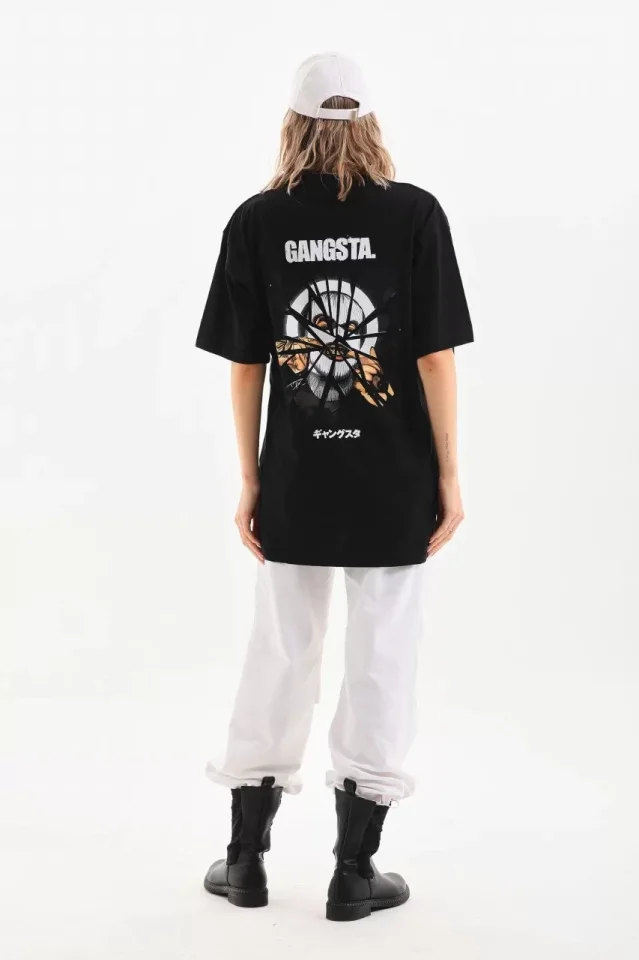 Unisex Baskılı Oversize T-Shirt – Siyah