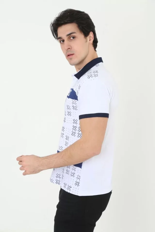 Erkek Yakalı Slim Fit Baskılı T-Shirt - Beyaz - Görsel 3