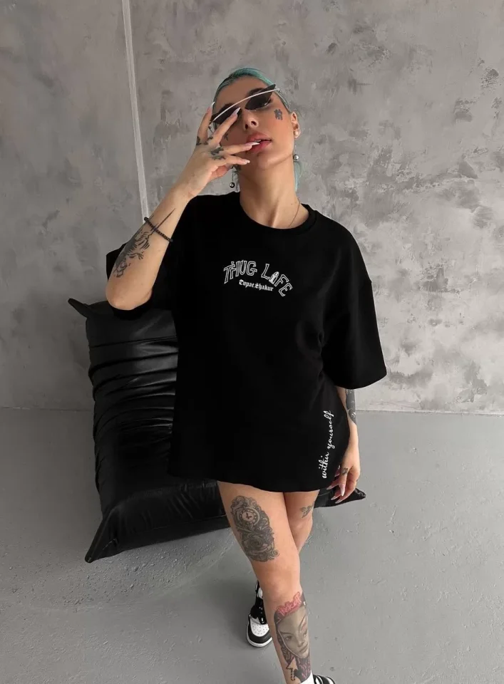 Unisex Baskılı Oversize T-Shirt – Siyah
