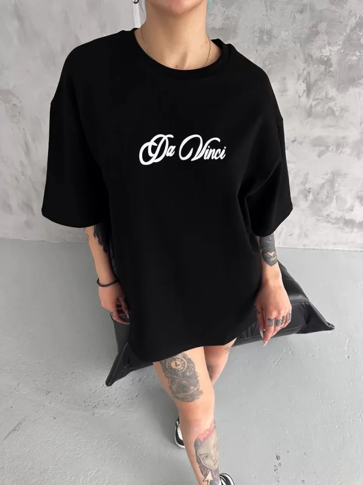 Unisex Baskılı Oversize T-Shirt – Siyah