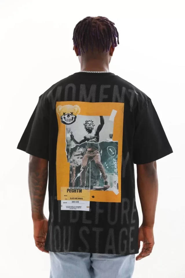 Unisex Baskılı Oversize T-Shirt – Siyah