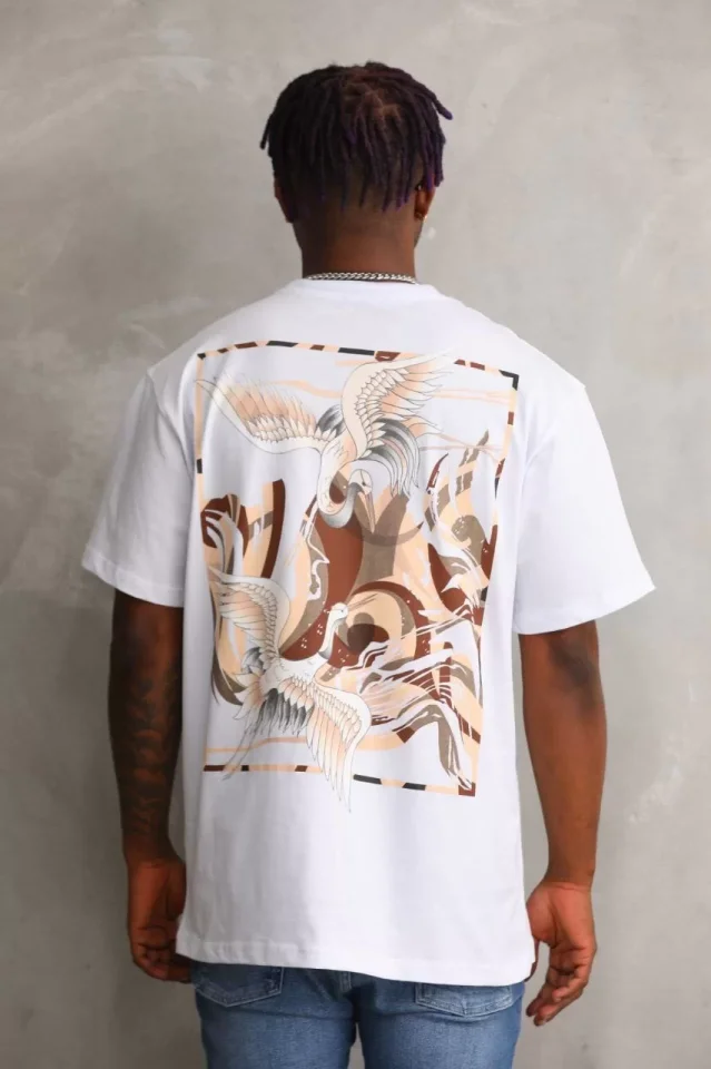Unisex Baskılı Oversize T-Shirt – Beyaz