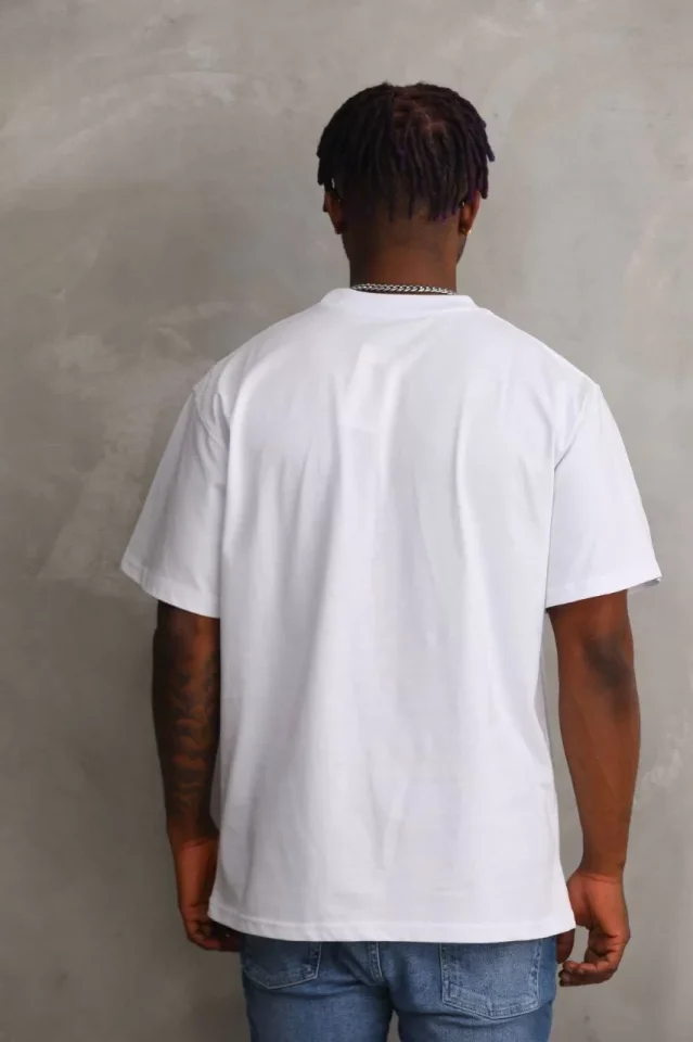 Unisex Baskılı Oversize T-Shirt – Beyaz