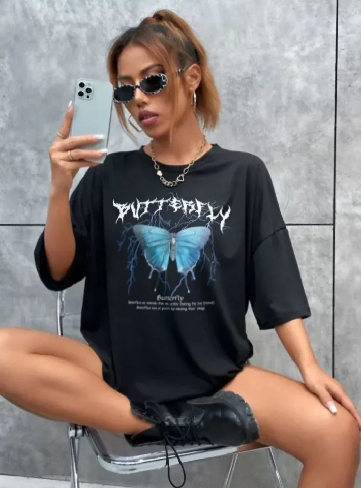 Unisex Baskılı Oversize T-Shirt - Siyah - Görsel 3