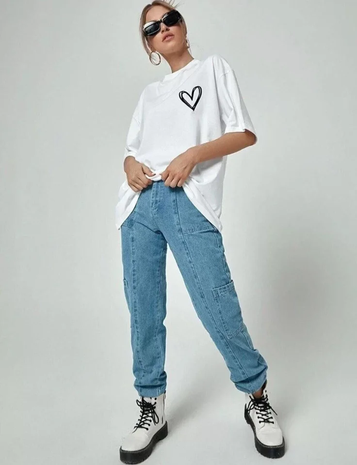 Unisex Baskılı Oversize T-Shirt – Beyaz