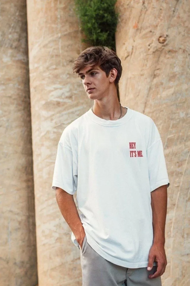 Unisex Baskılı Oversize T-Shirt – Beyaz
