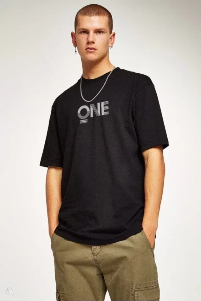 Unisex Baskılı Oversize T-Shirt – Siyah