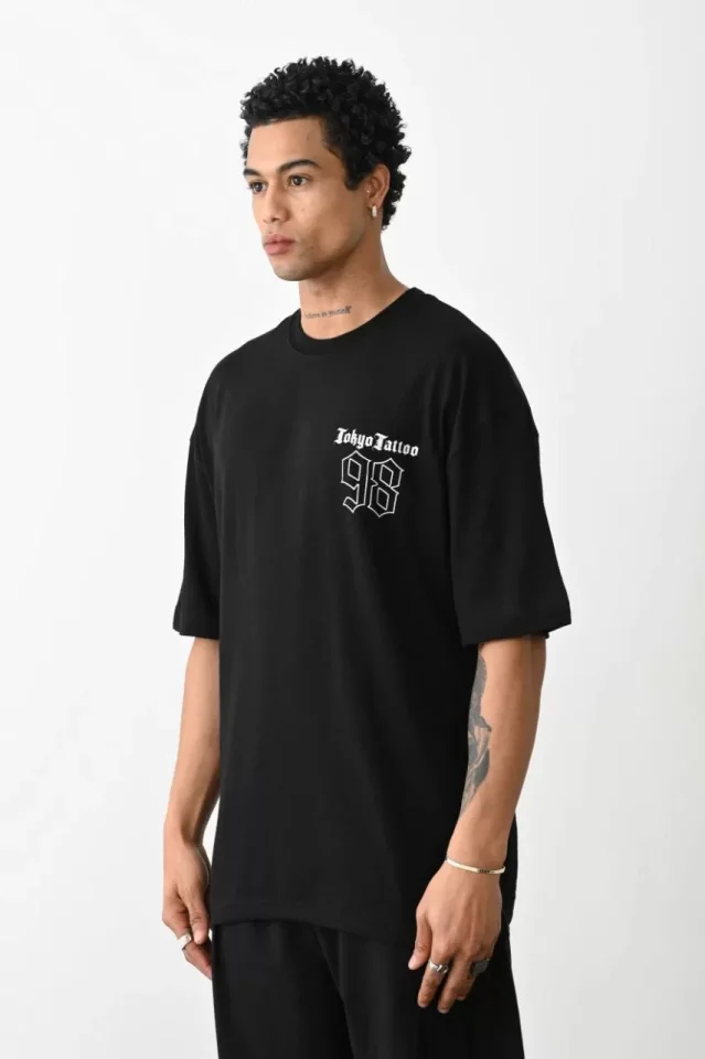 Unisex Baskılı Oversize T-Shirt – Siyah