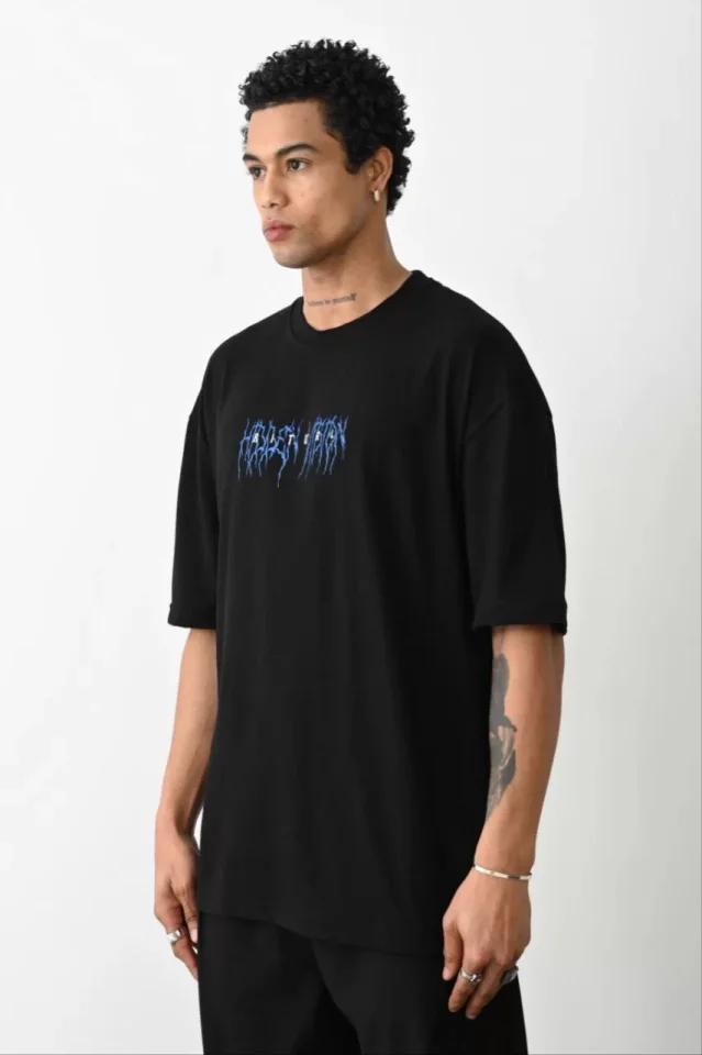 Unisex Baskılı Oversize T-Shirt – Siyah