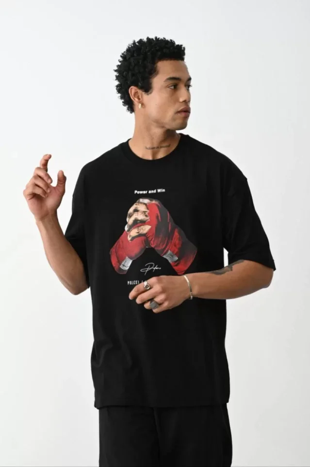 Unisex Baskılı Oversize T-Shirt – Siyah