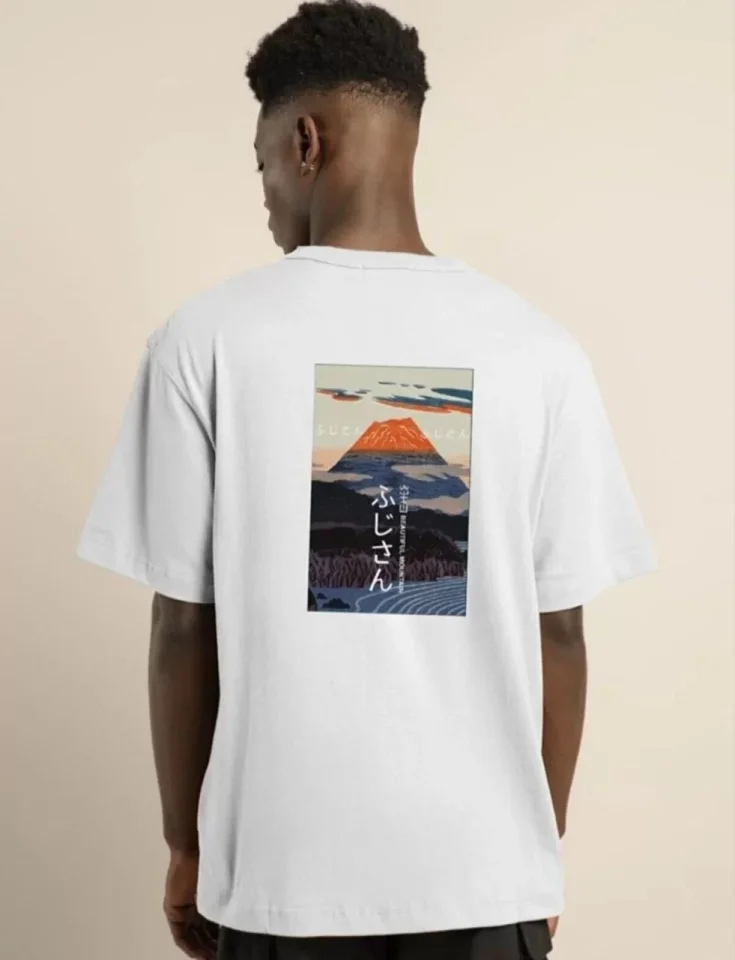 Unisex Bisiklet Yaka Baskılı Oversize T-Shirt - Beyaz - Görsel 4