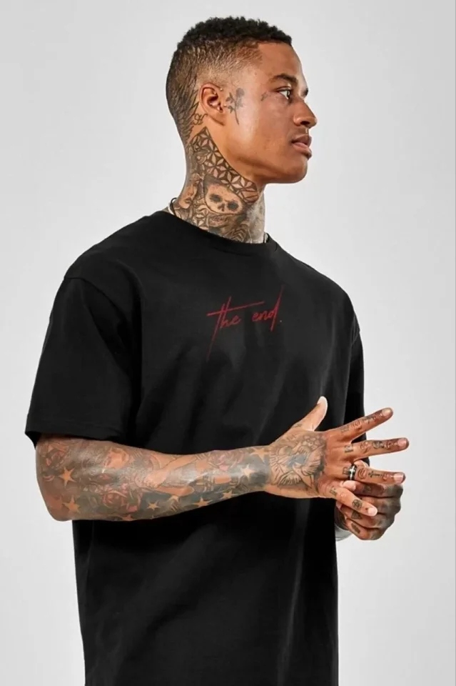 Unisex Baskılı Oversize T-Shirt – Siyah
