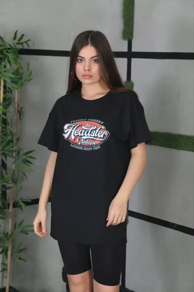 Unisex Baskılı Oversize T-Shirt – Siyah
