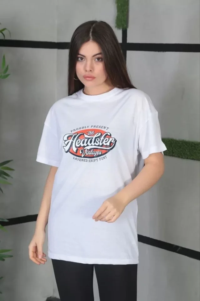 Unisex Baskılı Oversize T-Shirt – Beyaz