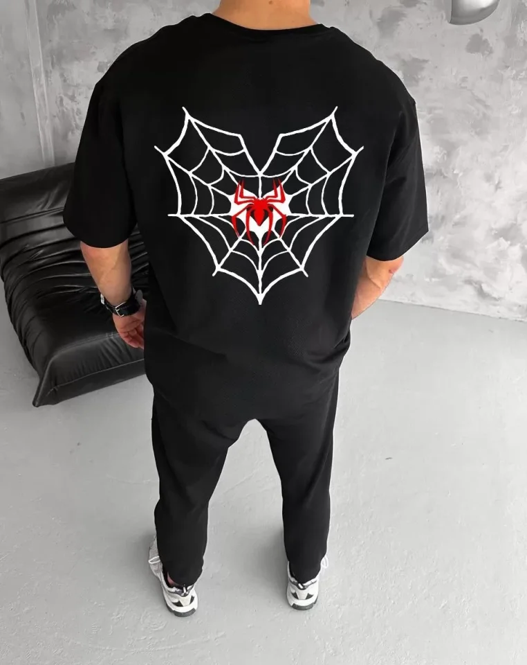 Unisex Bisiklet Yaka Baskılı Oversize T-Shirt – Siyah