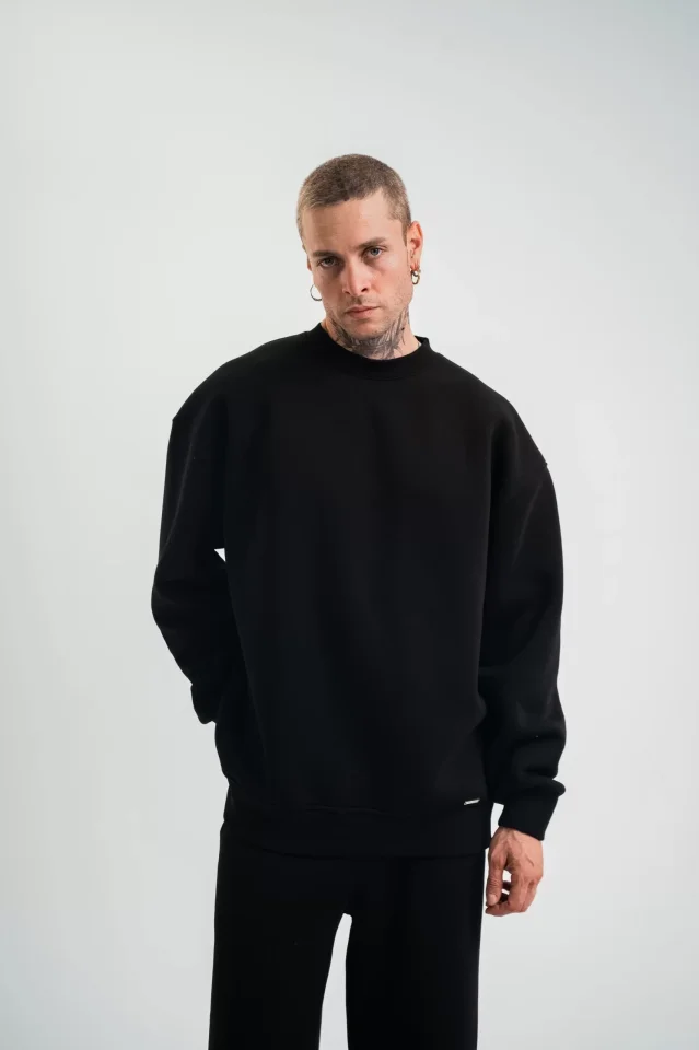 Uzun Kol Bisiklet Yaka Basic SweatShirt – Siyah