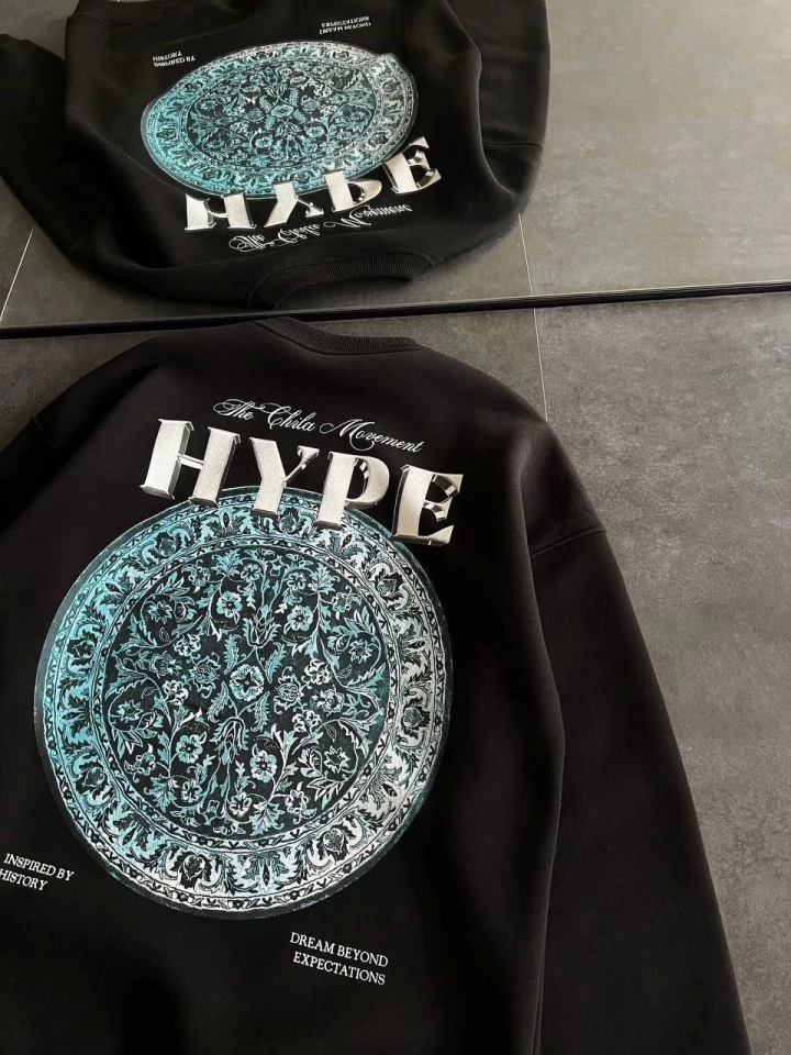 Üç İplik Bisiklet Yaka Baskılı SweatShirt - Siyah - Görsel 3