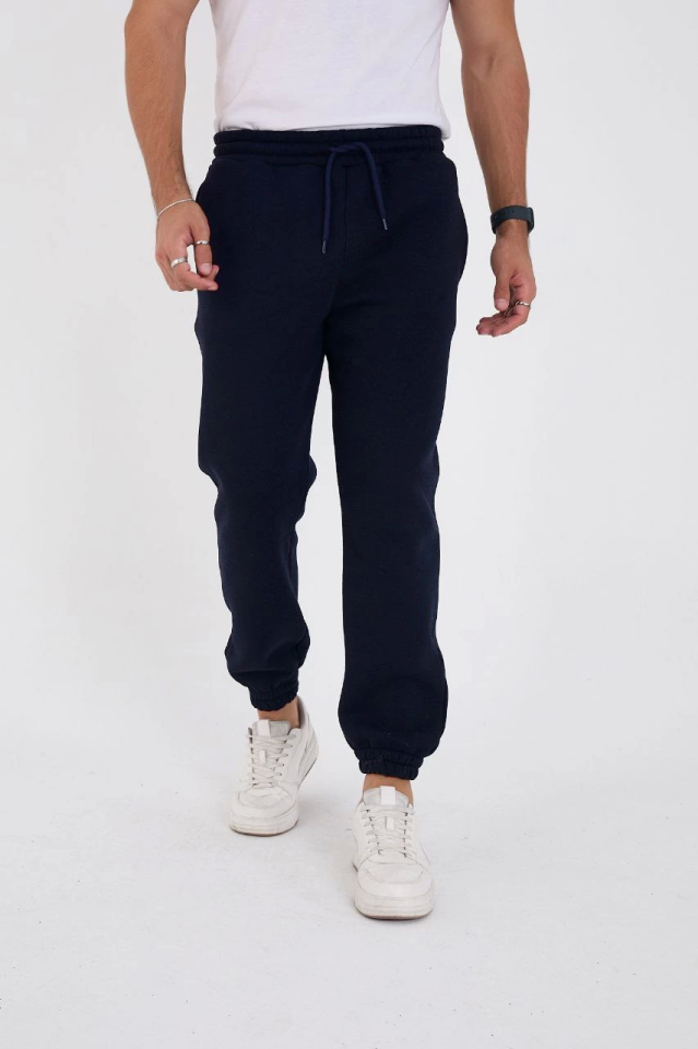 Unisex Kışlık Üç İplik Lastikli Eşofman Pantolon – Lacivert