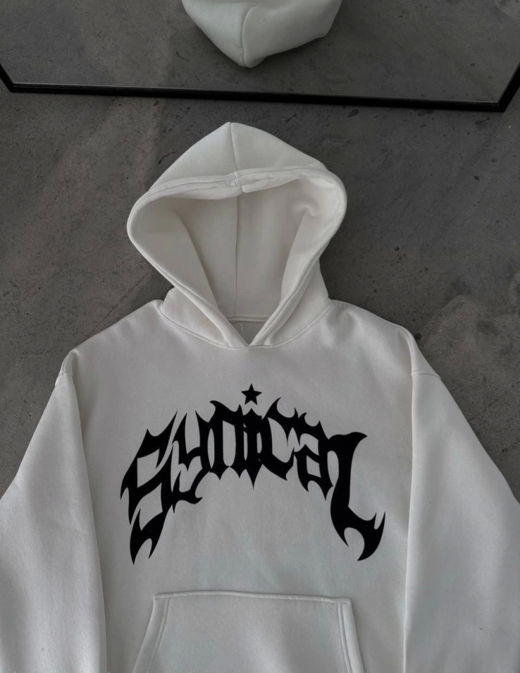 Kışlık Kapşonlu Baskılı Oversize SweatShirt- Beyaz - Görsel 2